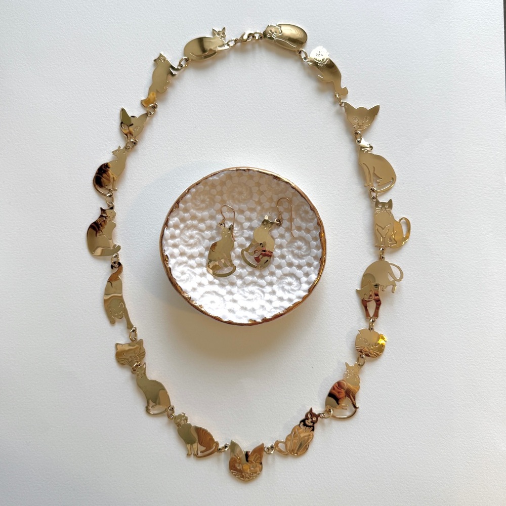 Wild Bryde Gold-Plated Cat Necklace and Earrings